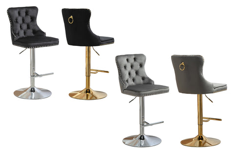 Set of 2 - Sahara Tufted Height Adjustable Swivel Bar Stools with Footrest - 2 Colours Available