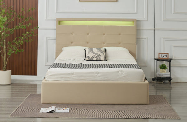 Clyde PU Leather Gas Lift Bed - Beige