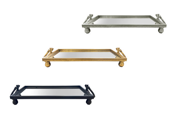 Eliza Iron Mirror Tray with Handles - Black/Gold/Silver - 4 Sizes Available