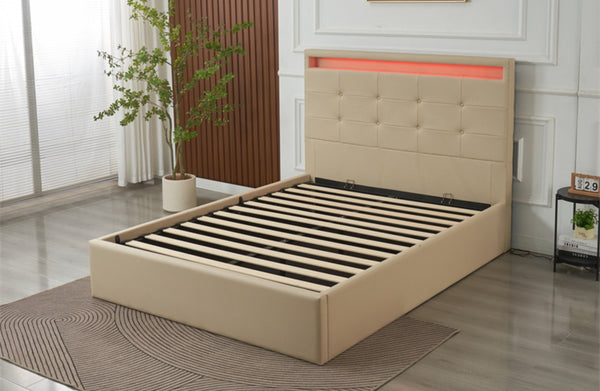 Clyde PU Leather Gas Lift Bed - Beige