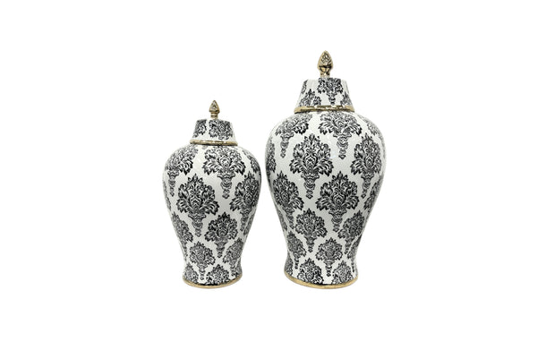 Damask Ceramic Jar Urn Black - 2 sizes available