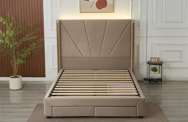 Elwood Velvet Bed with Storage Drawers - Champagne