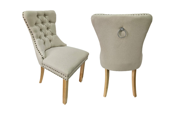 Set of 2 -Alsea Velvet & Rubberwood Dining Chairs Upholstered Tufted Stud Trim and Ring