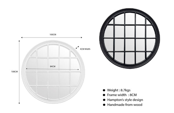 Hampton's Round Window Style Mirrors - 2 Colours Available