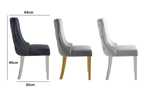 Set of 2 - Paris Velvet  & Polished Steel Upholstered Dining Chairs Tufted Back