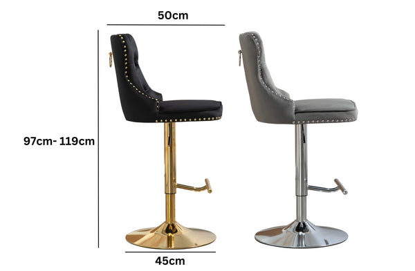 Set of 2 - Sahara Tufted Height Adjustable Swivel Bar Stools with Footrest - 2 Colours Available