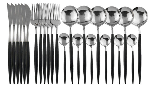 Keily Deluxe Cutlery Set – Black & Gold, Black & Silver (24-Piece Set)