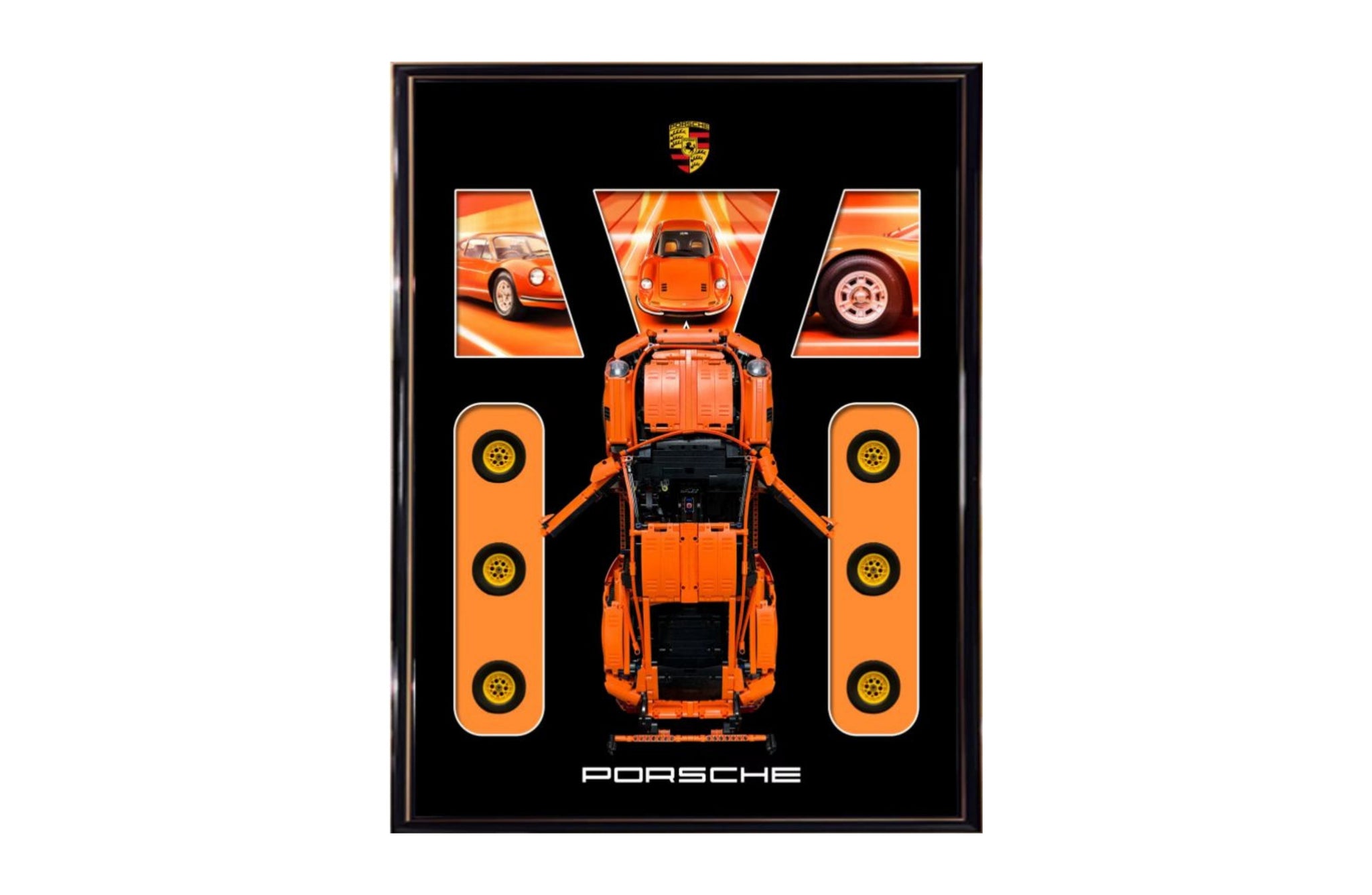 Porsche-Inspired Orange Lego Wall Art – Racing Car Model In Frame