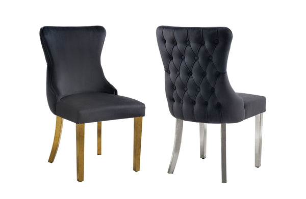 Set of 2 - Paris Velvet  & Polished Steel Upholstered Dining Chairs Tufted Back