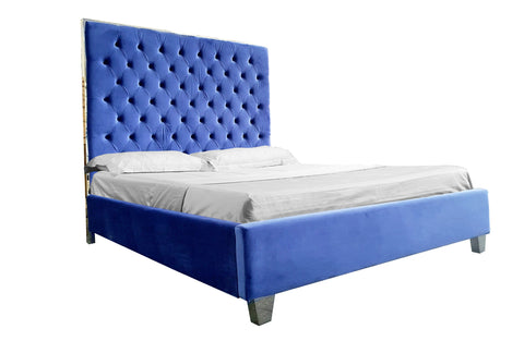 CLEARANCE - GRANDĖ Queen Blue Tall Deep Tufted Bed