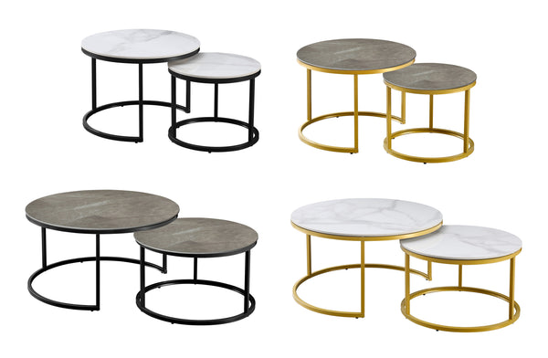 Romana Nesting Coffee Table Set - Black / Champagne Frame - 2 Sizes Available