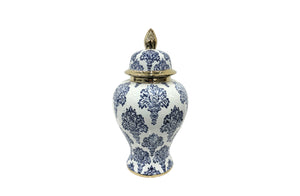 Damask Ceramic Jar Urn Blue