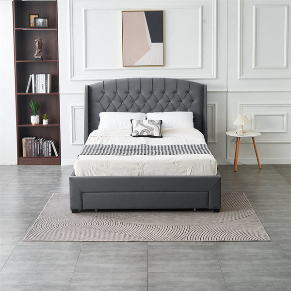 Paris Tall Tufted Velvet Dark Grey Bed with Storage Drawer