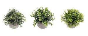 Set of 3 artificial green plants in cement pots – 18cm modern low-maintenance décor