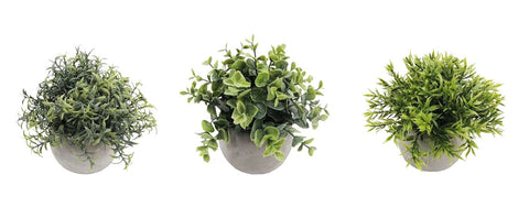 Set of 3 artificial green plants in cement pots – 18cm modern low-maintenance décor