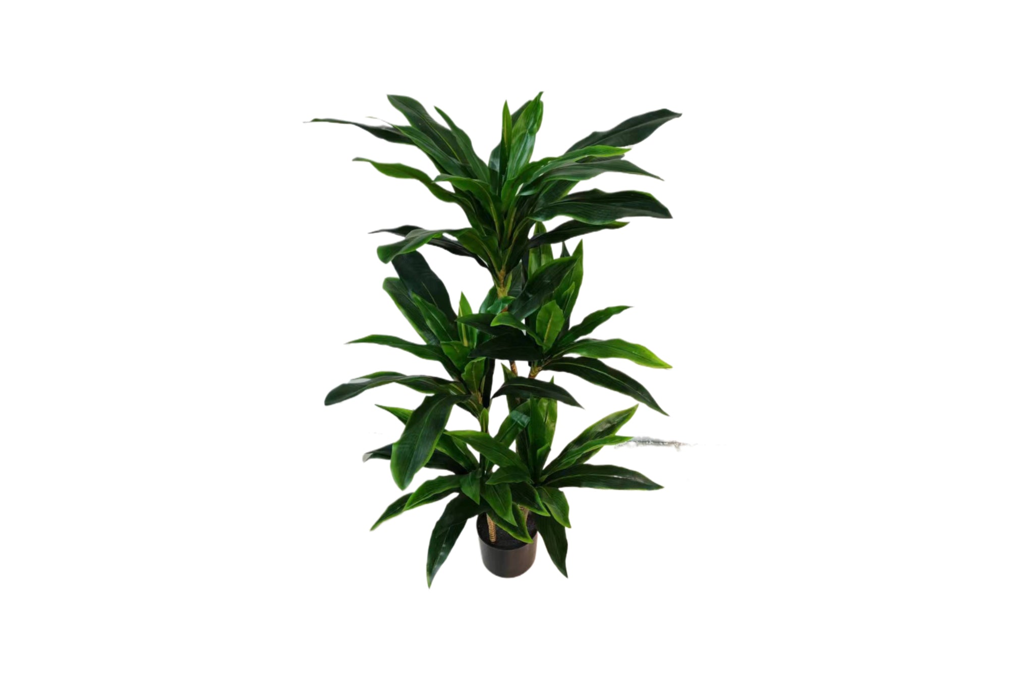 Lifelike artificial tropical plant with lush green leaves in a black pot, 120cm tall.