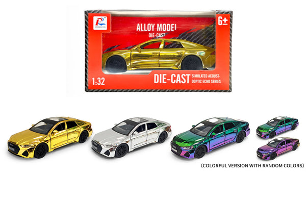 udi RS7 Sportsback 1:32 diecast collection with sound, lights, suspension, and pull back action.