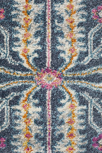 Close-up of Babylon Navy Rug central medallion details