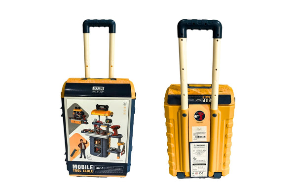 Tool set trolley case front and back view with handle for portability.