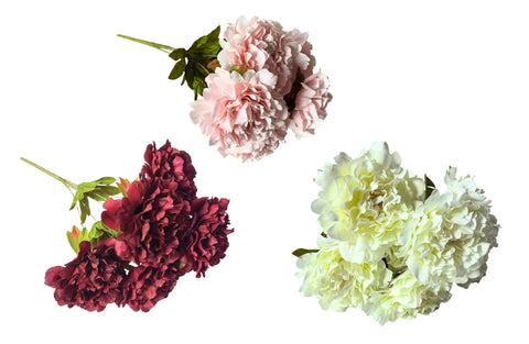 Artificial Bloomed Peony Bunch in Maroon, Soft Pink, and White – 45cm lifelike floral arrangement for home or office décor