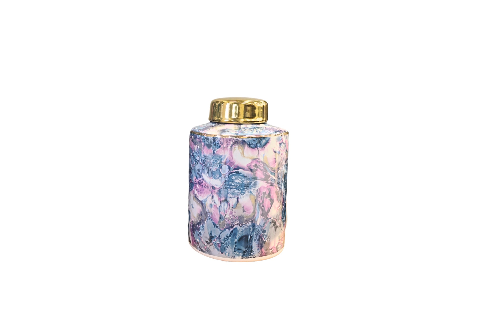 Small Blossom Marble Ceramic Canister – 12x21cm with vibrant marble finish and gold lid, perfect for compact, elegant storage needs
