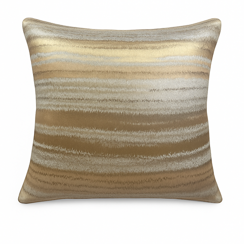 Bronte luxury cushion featuring bronze, gold, and grey tones against a plain white backdrop.
