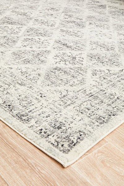 Corner view of Century 999 Grey Rug showing soft pile and border