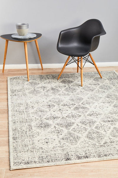 Century 999 Grey Rug styled in a modern living room setting