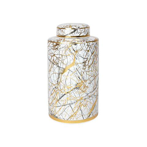 Ceramic Gold / White Ginger Jar Urn Canister - 2 Sizes Available