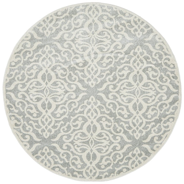 Full top view of round Chrome Lydia Silver Rug