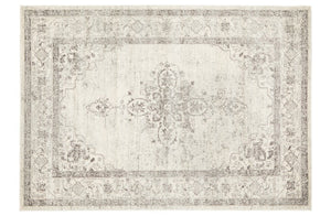 Century 977 Silver Rug flatly showcasing intricate geometric patterns in soft silver tones.