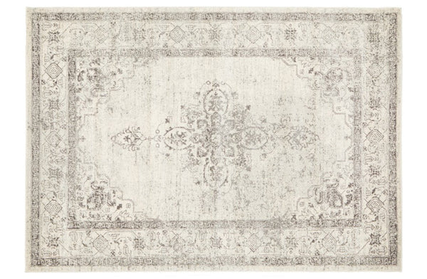 Century 977 Silver Rug flatly showcasing intricate geometric patterns in soft silver tones.
