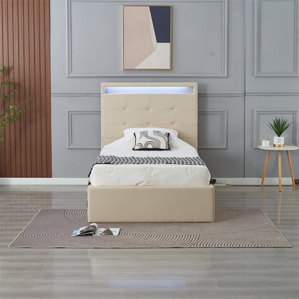 Clyde PU Leather Gas Lift Bed - Beige