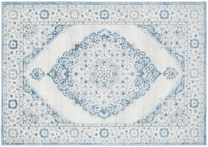 Flat lay of Emotion 77 Blue Rug with intricate medallion design
