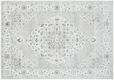  Full view of the Emotion 77 Silver Rug featuring soft silver tones and intricate patterns, perfect for modern and classic interiors.