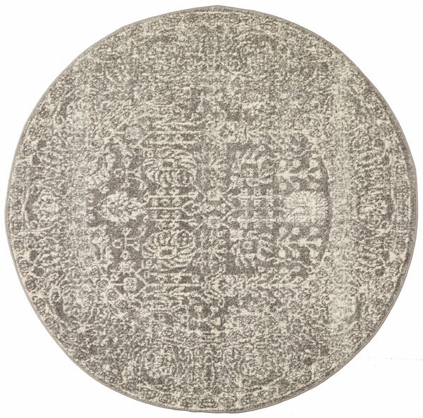 Flatley of the Evoke 256 Grey round rug with detailed central medallion design
