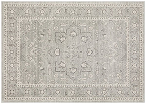 Elegant silver patterned rug with floral border design, perfect for modern and traditional interiors.