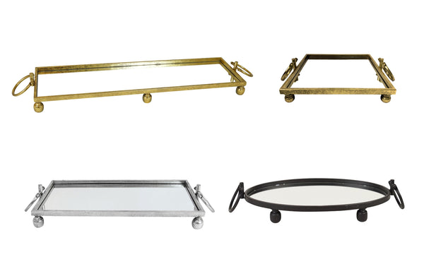 Eliza Iron Mirror Tray with Handles - Black/Gold/Silver - 4 Sizes Available
