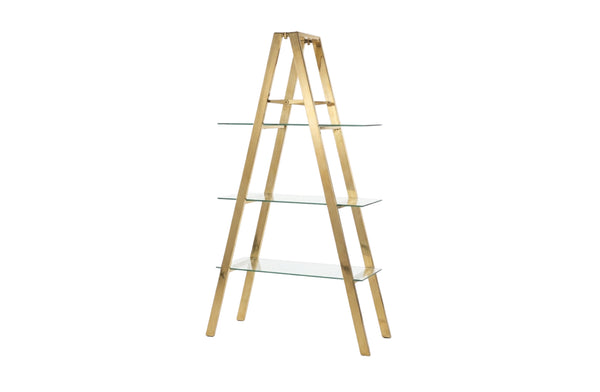 Stainless steel decor shelf with glass shelves on a white background