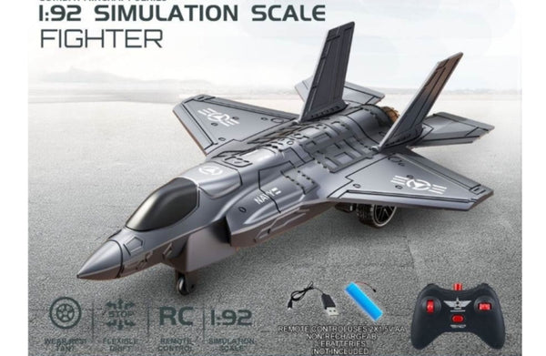 GroundX RC combat plane with controller performing runway movement and play action.