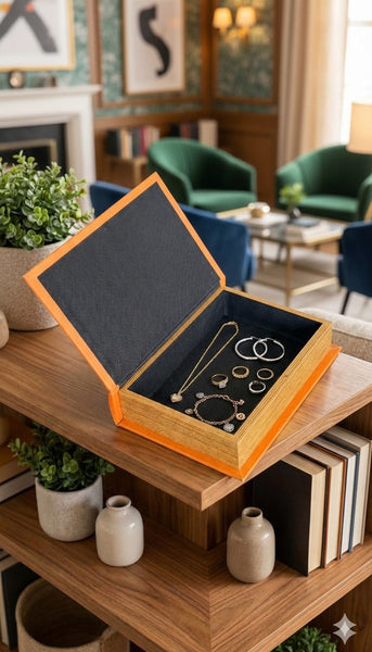 Herm Orange Designer Faux Décor Table Book Box -3 Size Available