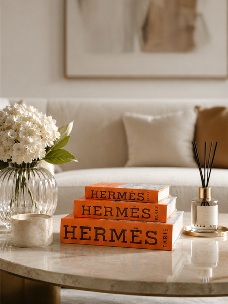 Herm Orange Designer Faux Décor Table Book Box -3 Size Available