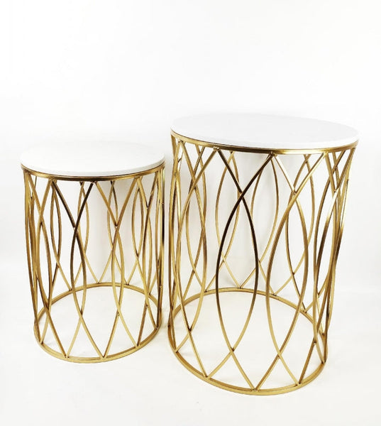 CLEARANCE - Set of 2 Audrey Side Tables - Gold base with marble tops