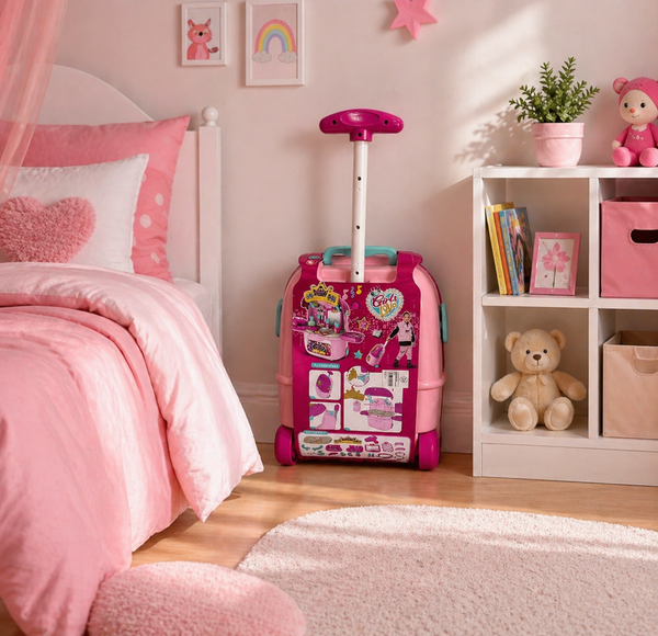 Kids Pretend Play Dressing Table Beauty Kit with Suitcase Trolley