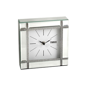 Small Mirror Rectangle Table Clock Faux Crystals - 2 Colours Available