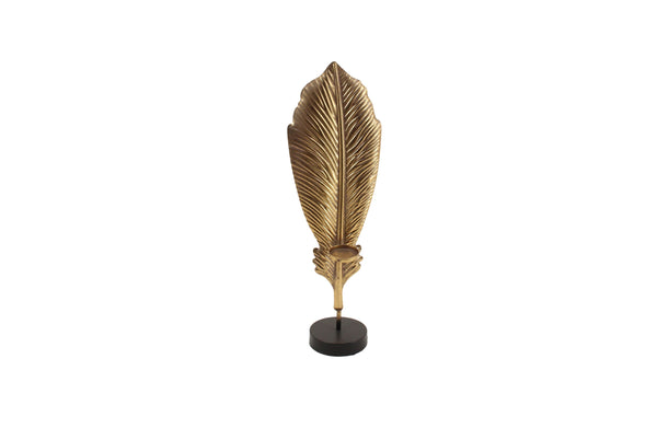 Leaf Table Décor in Gold – 60.5cm tall decorative piece with intricate leaf design and black base, ideal for elegant tabletop styling