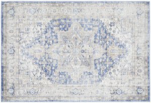 Flat lay of Mayfair Hugo Ocean Rug with stonewashed blue design