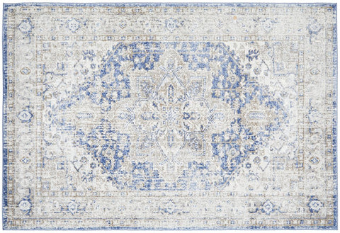 Flat lay of Mayfair Hugo Ocean Rug with stonewashed blue design
