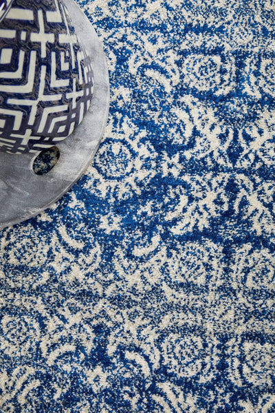 Close-up of Mirage 358 Navy Rug intricate woven design
