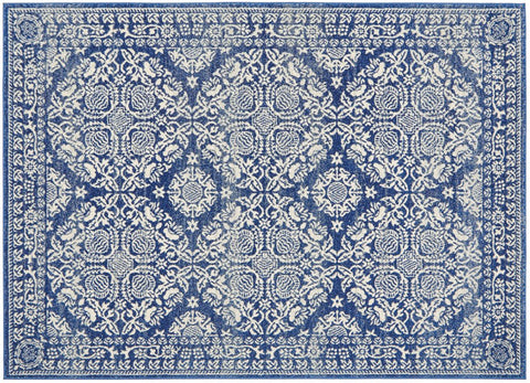 Flat lay of Mirage 358 Navy Rug with ornate floral motifs